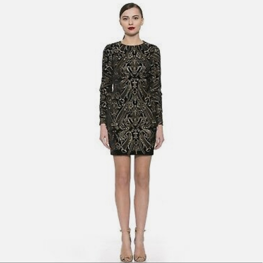 Alexia Admor Embroidered Black Stretch Velvet Body-con Dress